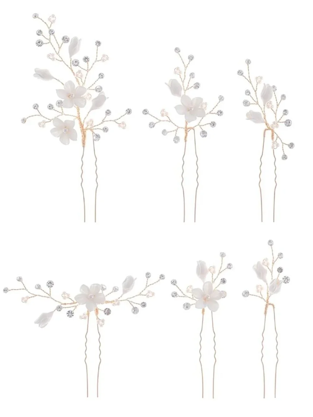 Women's Gold 2 6 Pieces Handmade Gold Leaf Pearls Flower Bridal Hair Bridesmaid